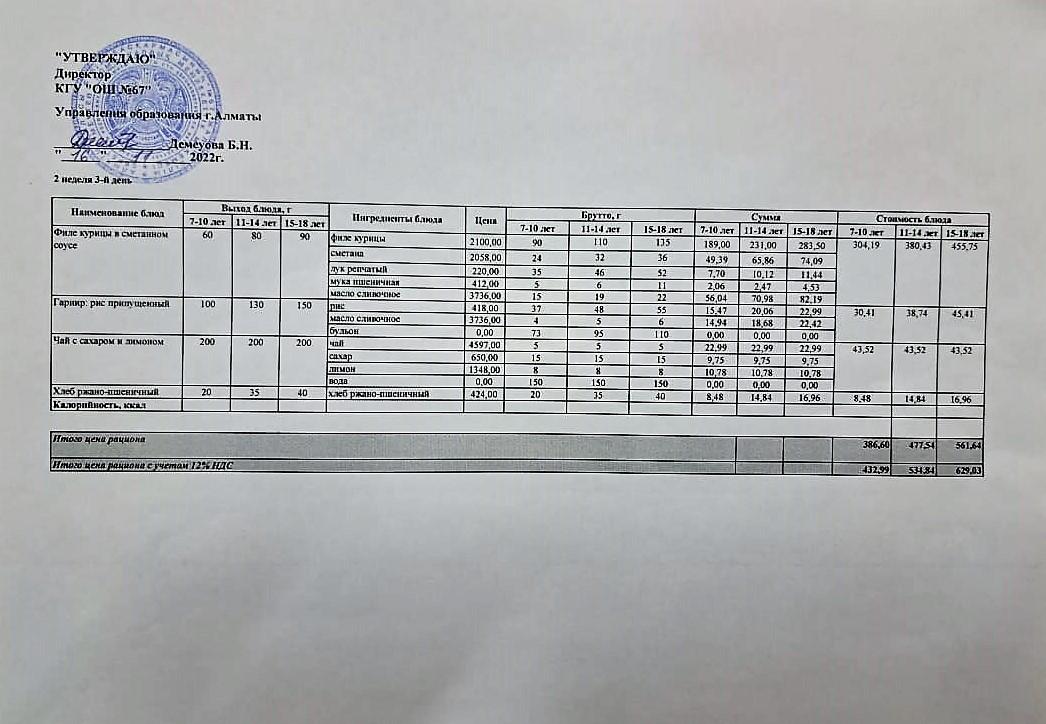 Ас мәзірі. 16.11.2022ж. 2-апта, 3-күн