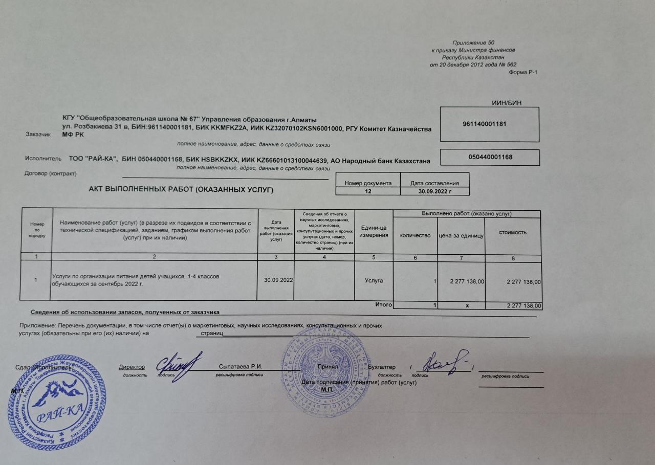 Акт выполненных работ .