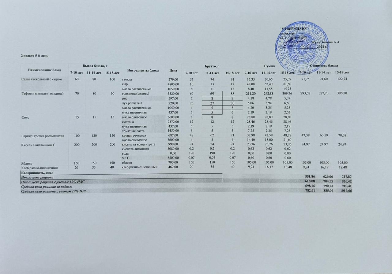 Ас мәзірі 07.06.2024ж. 2-апта,5-күн.