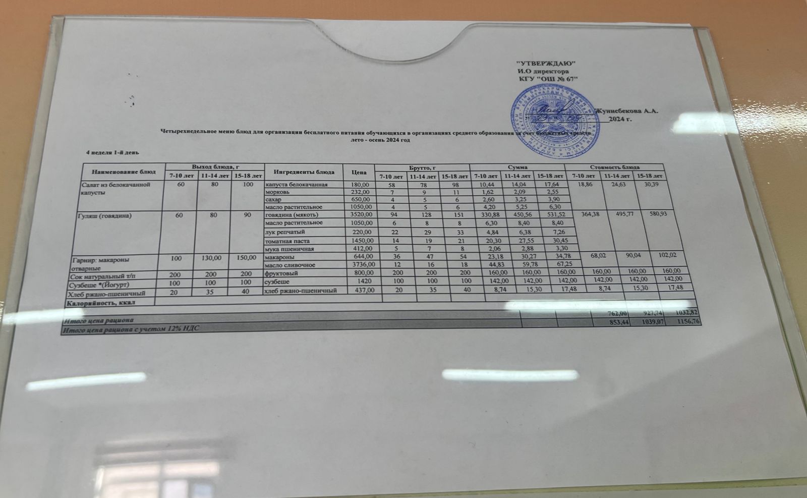 Ас мәзірі 4 апта 1-күн