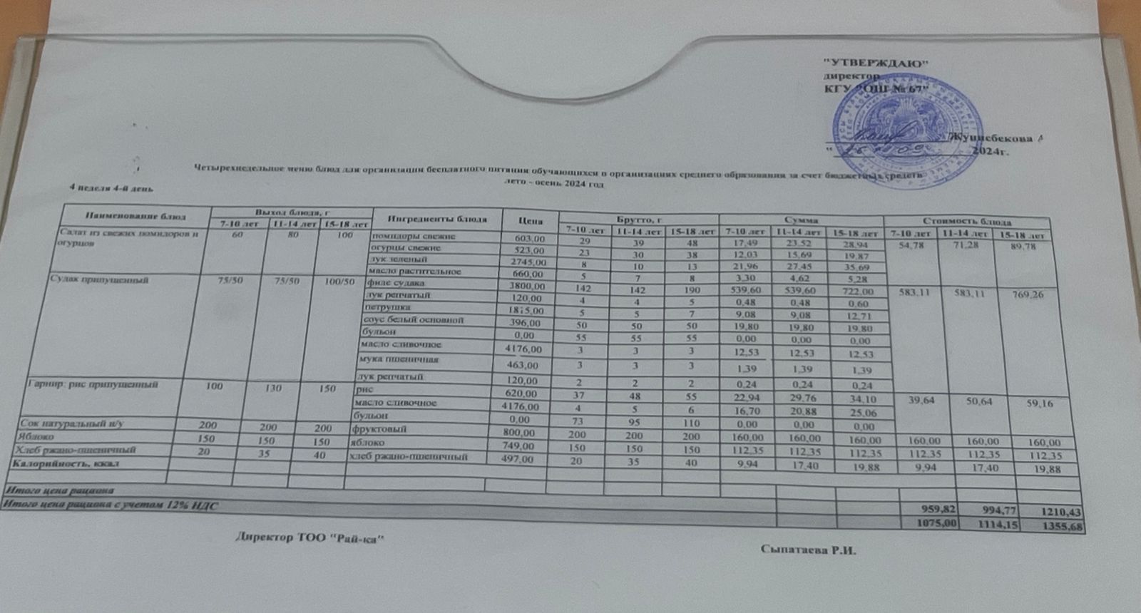 Ас мәзірі 4 апта 4 күн